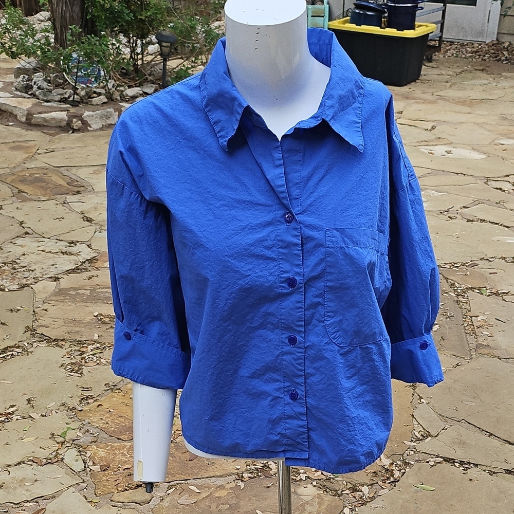 STARK X USA Women's Artist Button Down Cotton Shirt Purple Blue Size M